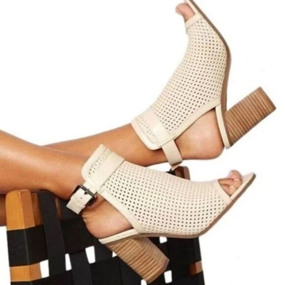 Sam Edelman Evie Basket Weave Open Toe White Sling Back Booties Sandals Heels 6 - Picture 1 of 11